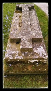 Because of Christ, out of death comes life. Blue flowers growing out from grave.